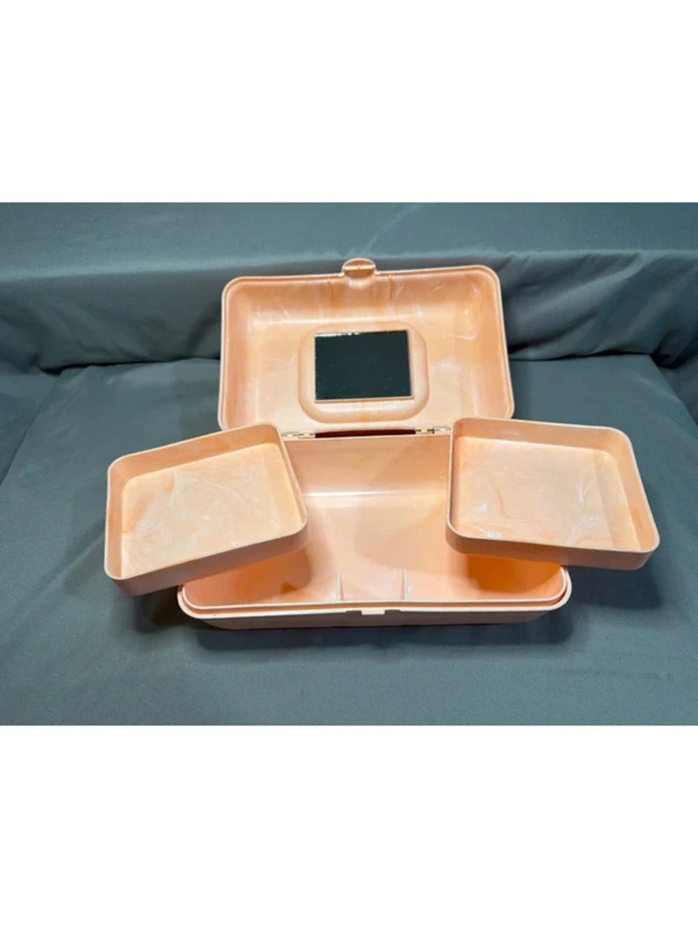 Vintage Style Mini Makeup Case/jewelry Organizer Peach Marble  9”